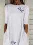 Women Dragonfly Short Sleeve Summer Printing Dress Crew Neck Daily Casual Maxi Shift Dress H-Line Dress