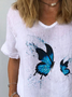 Women Butterfly Short Sleeve Blouse Summer Crew Neck Daily Casual Top
