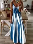 Women Abstract Stripes Sleeveless Summer Printing Dress V Neck Daily Casual Maxi Slip Dress X-Line Dress