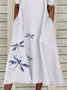 Women Dragonfly Short Sleeve Summer Printing Dress Crew Neck Daily Casual Maxi Shift Dress H-Line Dress