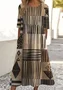 Women Geometric Short Sleeve Summer Dress Crew Neck Daily Casual Maxi A-Line Dress