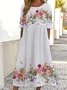 Women Floral Short Sleeve Summer Printing Dress Crew Neck Daily Casual Maxi Shift Dress H-Line Dress