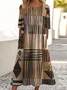 Women Geometric Short Sleeve Summer Dress Crew Neck Daily Casual Maxi A-Line Dress