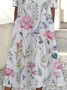 Women Floral Short Sleeve Summer Printing Dress Crew Neck Daily Casual Maxi Shift Dress H-Line Dress