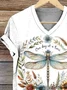 Women Floral Short Sleeve Tee T-shirt V Neck Casual Summer Top
