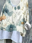 Women Floral Long Sleeve Tee T-shirt V Neck Vintage Spring/Fall Top