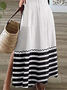 Women Striped Short Sleeve Summer Printing Dress V Neck Daily Casual Maxi X-Line Dress