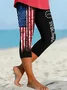 Women Independence Day (Flag) Capris Elastic Waist Pant Casual Summer Trousers