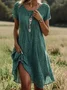 Women Polka Dots Short Sleeve Summer Printing Dress Crew Neck Daily Casual Mini Tunic H-Line Dress