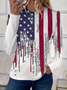 Women Independence Day (Flag) Long Sleeve Tee T-shirt Crew Neck Printing Casual Spring/Fall Graphic Tee Top