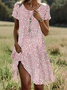 Women Polka Dots Short Sleeve Summer Printing Dress Crew Neck Daily Casual Mini Tunic H-Line Dress