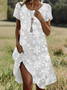 Women Floral Short Sleeve Summer Printing Dress Crew Neck Daily Casual Mini Tunic H-Line Dress