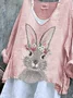 Women Easter (rabbit) Long Sleeve Tee T-shirt V Neck Vintage Spring/Fall Top