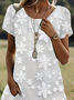 Women Floral Short Sleeve Summer Printing Dress Crew Neck Daily Casual Mini Tunic H-Line Dress