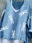 Women Animal Long Sleeve Tee T-shirt V Neck Vintage Spring/Fall Top