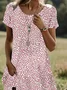Women Polka Dots Short Sleeve Summer Printing Dress Crew Neck Daily Casual Mini Tunic H-Line Dress