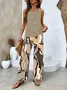 Women Abstract Printing Two-Piece Set Daily Sleeveless Casual Summer Top With Pants Matching Set