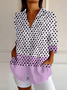 Women's Long Sleeve Shirt Spring/Fall Multicolor Block Shawl Collar Daily Going Out Casual Top