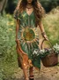 Women Geometric Short Sleeve Summer Dress V Neck Daily Casual Maxi A-Line Dress