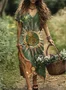 Women Geometric Short Sleeve Summer Dress V Neck Daily Casual Maxi A-Line Dress
