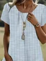 Women Striped Short Sleeve Summer Printing Dress Crew Neck Daily Casual Mini Tunic H-Line Dress