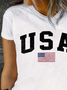 Women Independence Day (Flag) Short Sleeve Tee T-shirt Crew Neck Printing Casual Summer Graphic Tee Top
