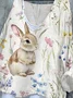 Women Easter (rabbit) Long Sleeve Tee T-shirt V Neck Vintage Spring/Fall Top
