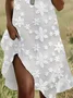 Women Floral Short Sleeve Summer Printing Dress Crew Neck Daily Casual Mini Tunic H-Line Dress