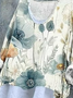 Women Floral Long Sleeve Tee T-shirt V Neck Vintage Spring/Fall Top