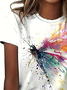 Women Dragonfly Short Sleeve Tee T-shirt Crew Neck Printing Casual Summer Graphic Tee Top