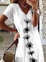Women Floral Short Sleeve Summer Printing Dress V Neck Daily Casual Maxi X-Line Dress