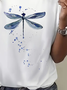 Women Dragonfly Short Sleeve Tee T-shirt Crew Neck Printing Casual Summer Graphic Tee Top