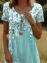 Women Floral Short Sleeve Summer Printing Dress Crew Neck Daily Casual Mini Tunic H-Line Dress