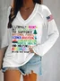 Women Text Letters Long Sleeve Tee T-shirt V Neck Casual Spring/Fall Top