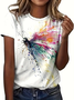Women Dragonfly Short Sleeve Tee T-shirt Crew Neck Printing Casual Summer Graphic Tee Top