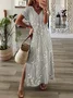 Women Floral Short Sleeve Summer Printing Dress V Neck Daily Casual Maxi X-Line Dress