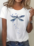 Women Dragonfly Short Sleeve Tee T-shirt Crew Neck Printing Casual Summer Graphic Tee Top