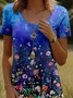 Women Floral Short Sleeve Summer Printing Dress Crew Neck Daily Casual Mini Tunic H-Line Dress