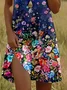 Women Floral Short Sleeve Summer Printing Dress Crew Neck Daily Casual Mini Tunic H-Line Dress