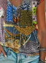 Women Abstract Short Sleeve Tee T-shirt V Neck Printing Casual Summer Graphic Tee Top