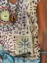 Women Geometric Short Sleeve Tee T-shirt V Neck Printing Casual Summer Graphic Tee Top