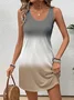 Women Ombre Sleeveless Summer Printing Dress Crew Neck Daily Casual Midi Tank X-Line Dress