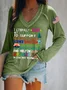 Women Text Letters Long Sleeve Tee T-shirt V Neck Casual Spring/Fall Top