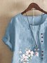 Women Floral Half Sleeve Blouse Summer Crew Neck Daily Casual Top
