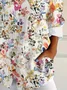 Women Floral Long Sleeve Shirt Spring/Fall Buckle Shirt Collar Daily Casual Top