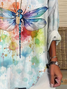 Women Dragonfly Long Sleeve Blouse Spring/Fall Printing V Neck Daily Casual Top