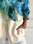 Women Feather Long Sleeve Shirt Spring/Fall Buckle Shirt Collar Daily Casual Top