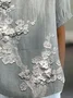Women Floral Short Sleeve Shirt Summer Printing Shawl Collar Daily Casual Top