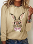 Women Rabbit Long Sleeve Blouse Spring/Fall Crew Neck Daily Casual Top