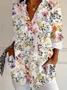 Women Floral Long Sleeve Shirt Spring/Fall Buckle Shirt Collar Daily Casual Top